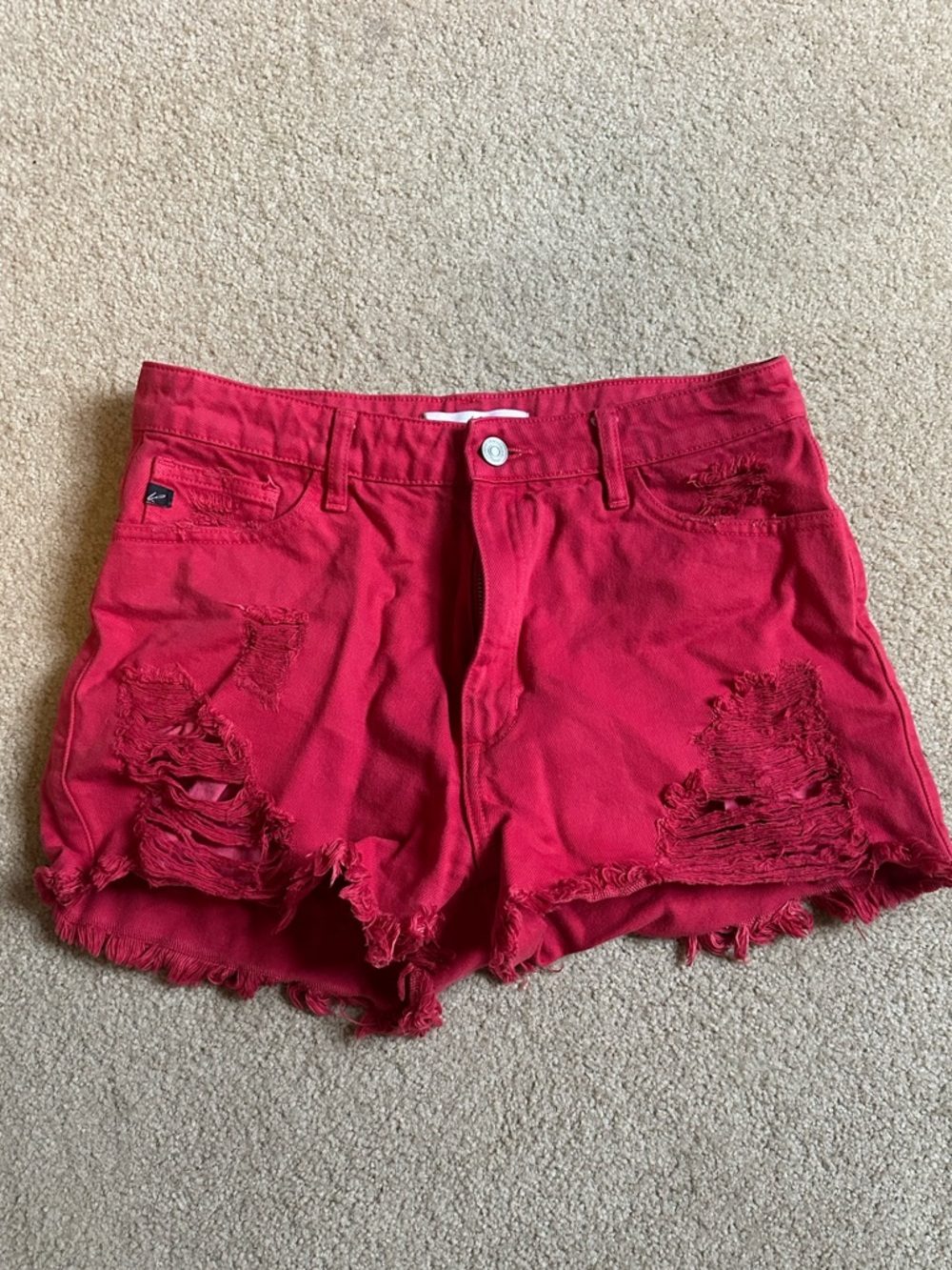 KanCan Red Distressed Denim Shorts
